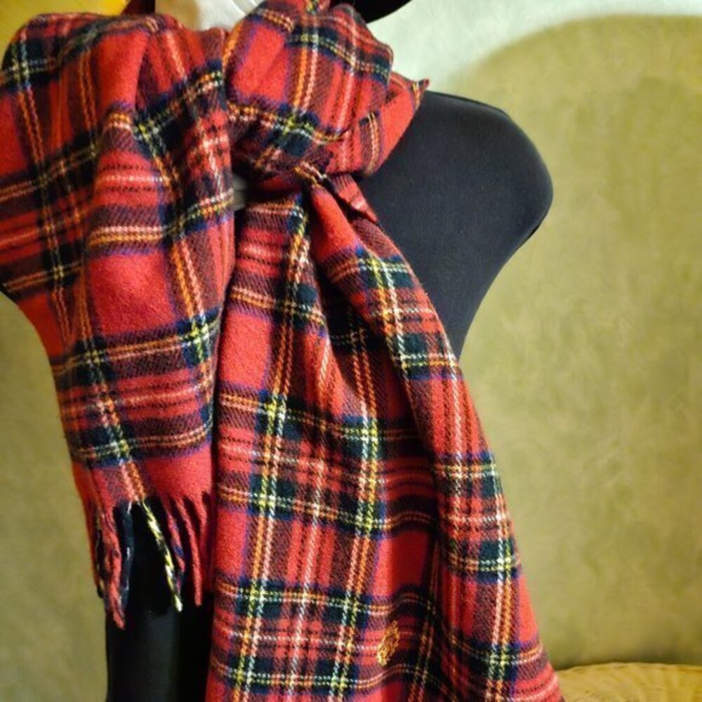 Ralph Lauren 100% Wool Scarf Red Plaid - Picture 2 of 8